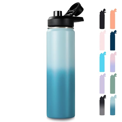 Image of Fijinhom Insulated Water Bottle with Handle, 304 Stainless Steel Water Bottles with Wide Mouth, Double Wall Vacuum Sports Water Bottle, BPA Free, Keep Cold and Hot, 24 Ounces, Coastal Fade