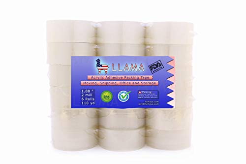 LLAMA Acrylic Clear Packing Tape Refill Rolls for Shipping, Packaging, Mailing and Moving Boxes. No Smell, Strong Adhesive - 2 mil thick, 1.88 wide and 110 yards long (total - 3960 yards).(Clear, 36)