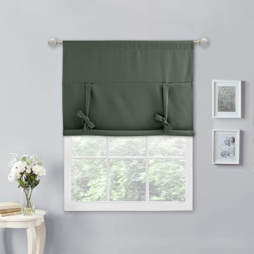 NICETOWN Thermal Insulated Blackout Curtain Tie Up Shade for Small Window Short Balloon Shade, Thermal InsulatedWindow Valances for Classroom Office Decor, W52 X L45, 1 Piece, Dark Mallard - image 5