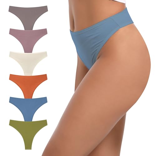 Image of High Waisted Cotton Thongs Underwear For Women Breathable Sport Athletics Panties High Rise Plus Size Multipack