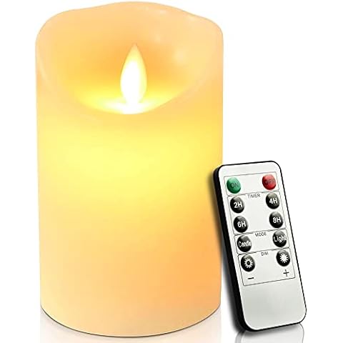 NICEME Everlasting Flameless Candle with Remote Timer Single Battery Operated Fake Wax Candle with Dancing Wick Realistic LED Candle Flame for Table Centerpiece Holiday Decoration, D3.2” X H5” Cover