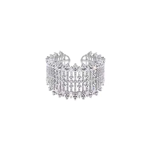 IMINI Bague à bande multicouche, strass et zircones cubiques, bague ouverte pour promesse de fiançailles, alliances, réglable, tendance, idée cadeau pour...
