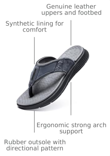 Image of Quickshark Mens Flip Flops Leather Thong Sandals Arch Support Beach Slippers
