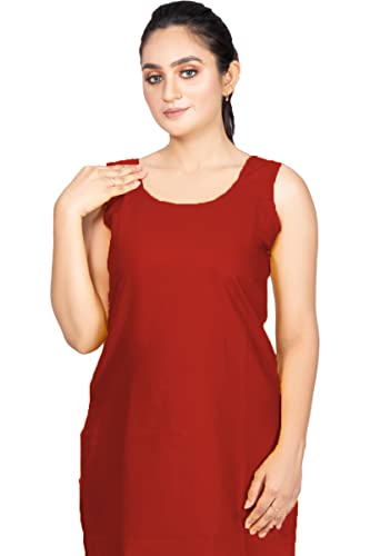 Image of Women's Cotton Long Camisole for Kurti /Suit Slip /Long Inner /Samij for Women Sameej /Knee Length Inner Wear /Sameez /Kurti Slip /Round Neck /Invisible