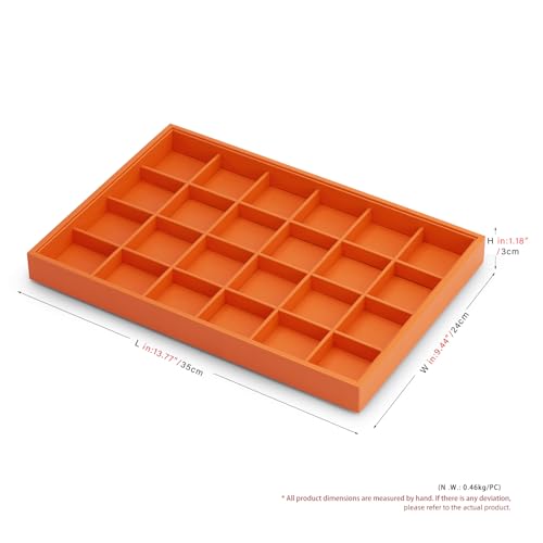 Leather 24 Grids Earring Organizer Tray Jewelry Tray Ring Earrings Holder Jewelry Drawer Organizer Storage Display(Orange)