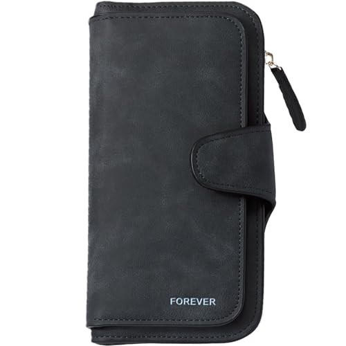 Women's Wallet PU Leather Trifold Wallet with Zipper Coin Pocket Slim Credit Card Holder, Large Capacity Clutch Purse with ID Window