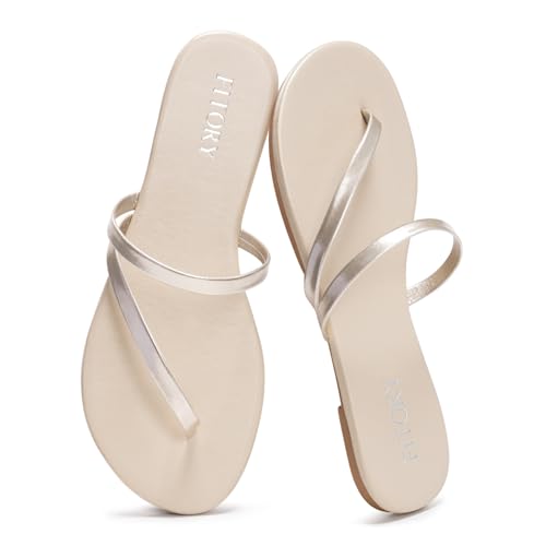 FITORY Womens Flip Flops, Strappy Flat Sandals Comfortable for Summer 2026 | Cute, Leather, Ladies, Beach Slides, Thong, Slip on, Casual Walking, Open Toe, Fancy, Fashion, Lightweight, Class