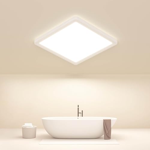 Swoieltr Plafoniera LED Soffitto, 18W 2000LM Ultra Sottile Lampada da Soffitto Quadrata, 4000K IP44 Impermeabile Plafoniera Bagno, 22CM Lampadario LED per Soggiorno, Bagno, Camera da Letto, Cucina