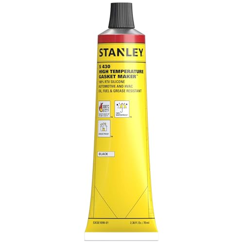 Image of Stanley High-Temp RTV Silicone Gasket Maker - Oil, Vibration and Heat Resistant Black Silicone Sealant for Automotive Valve Covers and Engine Parts, 2.36 fl.oz. Black, 1 Pack