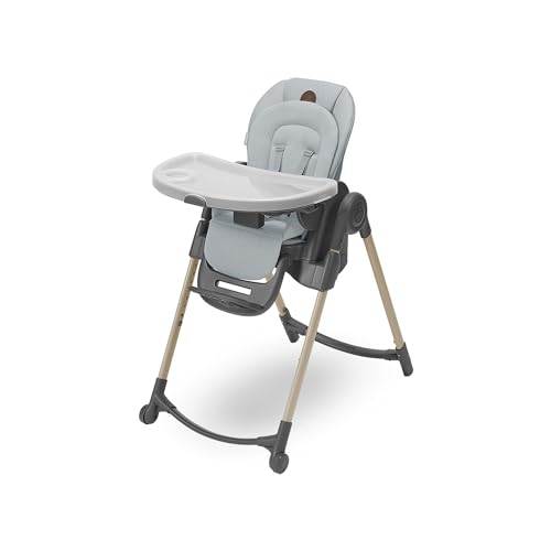 Maxi-Cosi Minla Kinderhochstuhl Mitwachsend, 0–14 Jahre, bis zu 60 kg, Hochstuhl Baby, 9 Höhenstufen, 5 Neigungspositionen, 4 Tablettpositionen, kompakt faltbar, Eco Care, Beyond Grey