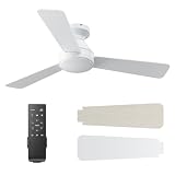 42 Inch Ceiling Fans with Lights And Remote, 3CCT/Flush Mount/6 Speed/White