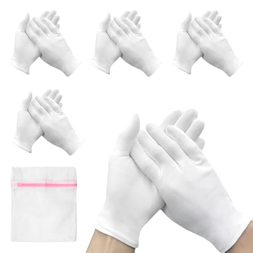 BORISCA 4 Pares Guantes Algodon Blanco Transpirables Guantes Blancos Algodon Verano Hidratantes para Hombre Mujer Reutilizables Cotton Protective Gloves para Hidratantes Manos Trabajo Dermatologicos