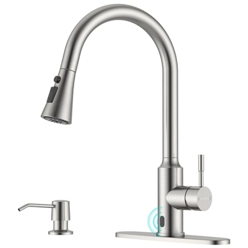 AJOBEND Touchless Kitchen Sink Faucet with Pull Down Sprayer, Motion Sensor Touch on Faucets for Kitchen Sink, 360° Swivel Spout, Brushed Nickel