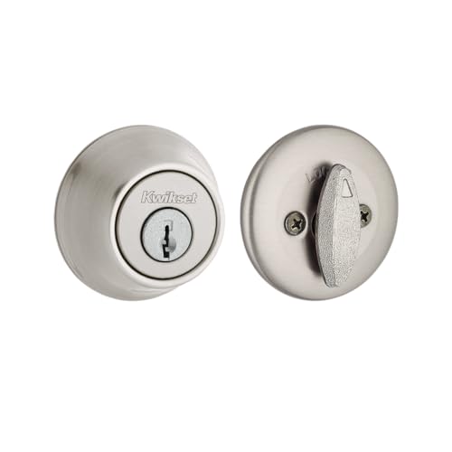 Kwikset 660 Deadbolt Lock, Satin Nickel Round Exterior Keyed Front Entry Door, Single Cylinder Dead Bolt
