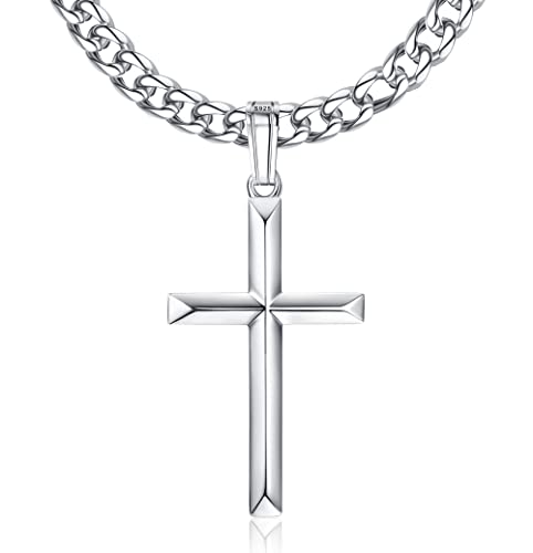 Roheafer Kreuz Kette für Herren 925 Sterling Silber Kubanische Kette Kreuz Anhänger für Damen Halskette Kreuz Religiöse Geschenke Schmuck 56 Zentimeter Cover