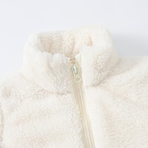 Kids Girls Fuzzy Fleece Jacket Thicken Warm Winte Zip Up Coat Solid Color Windproof Outerwear Jackets With Pocket3
