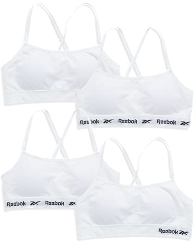 Reebok Girls Training Bra - 4 Pack Racerback Crop Cami Bralette with Removable Pads - Soft Seamless Bras for Teens (6-16)