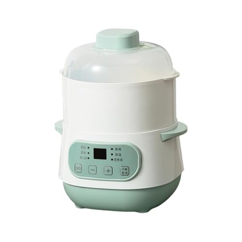 KYEZOL電気煮込み鍋、セラミックスープ鍋、自動予約防水煮込み鍋、家庭用焦げ付き防止ミルク鍋、健康のお粥電気煮込み鍋 調理鍋 コンパクト なべ 一人暮らし 蒸し 料理 マルチ調理 蒸し器 付き 電気なべ 保温機能 保温 (グリーン,二層)