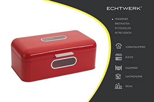 Echtwerk Brotkasten, Retro-Brotbox aus Metall mit Sichtfenster, Platzsparende Aufbewahrungsbox, Brotkorb mit Deckel, rot, 42, 5 x 23, 8 x 17 cm, Big