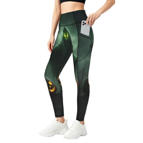 Pantalones de yoga para mujer de Halloween elásticos con bolsillos para running
