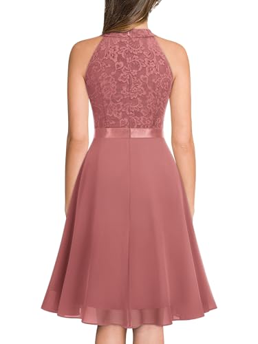 Image of Miusol Women's Halter Neck Lace Ruffle Vintage Cocktail Party A-Line Bridesmaid Dress