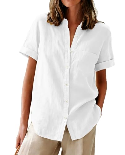 Womens Button Down Shirts Oxford Short Sleeve Cotton Dress Shirts Collared Button Up Casual Blouses...