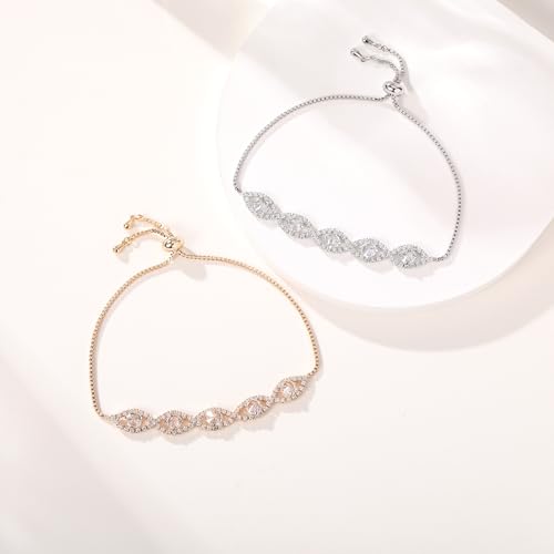 18K Gold Plated Tennis Bracelet for Women with Sparkling Zirconia Stones, Adjustable Size, Elegant Gift for Wedding, Birthay, Party, Mom, Girlfrined, Chrismas3