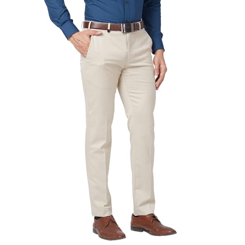 Image of Park Avenue Men's Mid Rise Neo Fit Polyester Blend Stripe Pattern Flat Front Formal Regular Fit Trouser