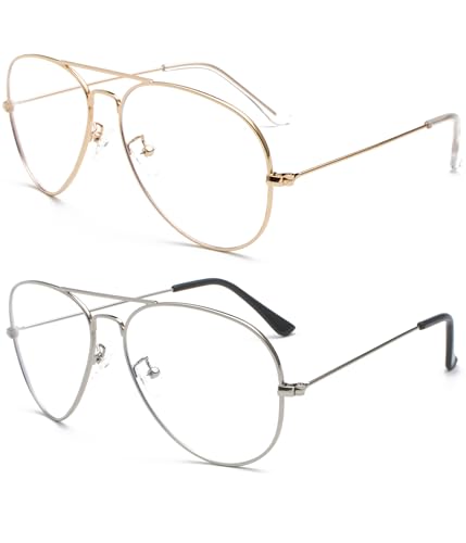 EYLRIM Blue Light Aviator Glasses for Women Men Metal Pilot Frame Clear Lens Computer Eyeglasses(Gold+Silver)