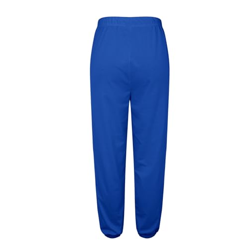Pantalon de jogging taille haute en bleu uni avec cordon ajustable long