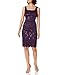 S.L. Fashions Women's Petite Tea Length Sequin Lace Dress with Illusion Sleeve Jacket, Eggplant, 14P