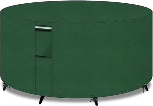 PATIO PLUS Garden Heavy Duty Table Covers Round Outdoor , 600D Oxford Fabric Circular Patio Set Table Cover, Garden Furniture Set Cover Waterproof, Windproof, Anti-UV,190x80cm, Green