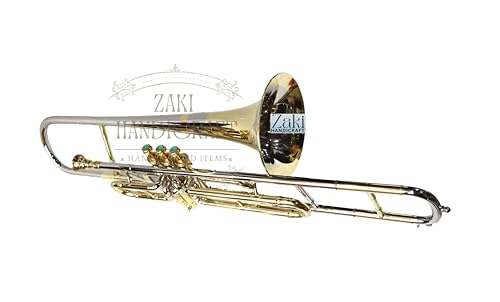 Bb Trombone 3 Valve Brass Made | Bb Pitch Trombone Brass & Nickel Finish Ideal for Students, Beginners | With Free Hard Case, Mouthpiece, Gloves & Cleaning Cloth