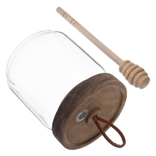 FUNOMOCYA Clear Glass Honey Jar with Lid and Dipper Stick Honey Dispenser for Kitchen Storage for Condiments and Syrups Single Unit Honey Container