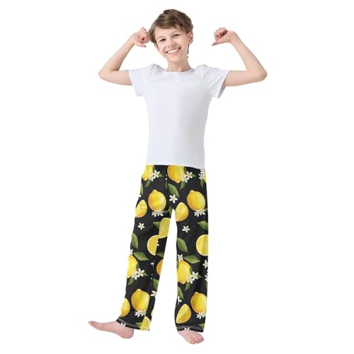 CHIFIGNO Boys Relaxation Pants Lemons Black Kids Pants Boys with Pockets Boys Pants Size 6-83