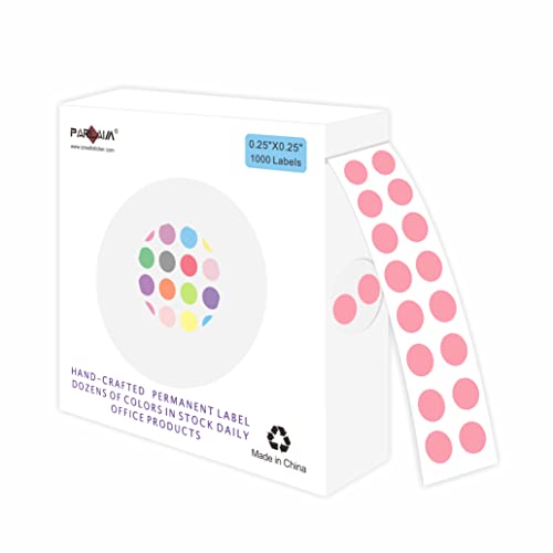 PARLAIM 1000 PCS Color Coding Labels Circle Dot Stickers,1/4 Inch Roll Colorful Coding Label Sticker for Office,Student Classroom (Pink)