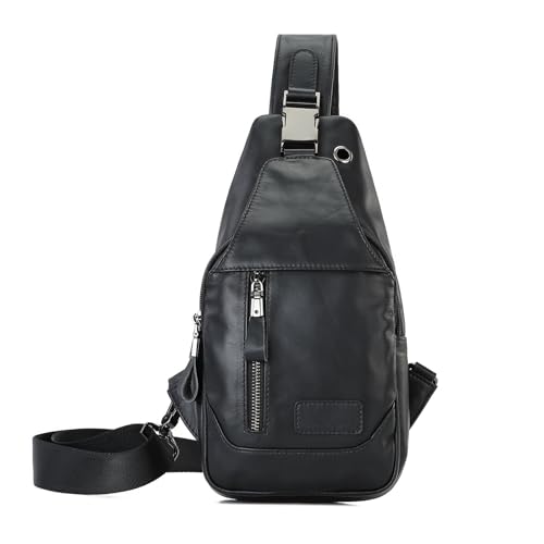 Retrò Zaino Monospalla Uomo Pelle Borsello Tracolla Borsa Borse a spalla a da Uomo borsa marsupio Sling Bag Leggero per Lavoro Trekking Viaggio Nero