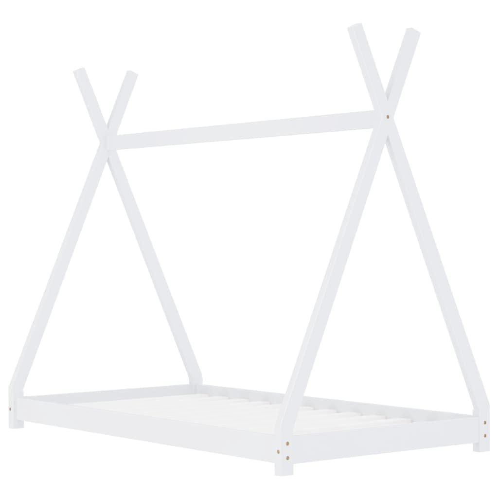 Kinder-Bettgestell Weiß Massivholz Kiefer 90 x 200 cm Holz Krippe Kinder Bett Vorhang Hausbett Hausbett Kinder Kinderbett Mädchen Jungen Kinderbett Baumhaus-Stil Elegant Gestaltet