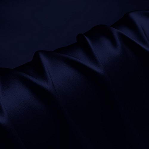 Tissu Satin Crepe de 100% Soie Bleu Nuit Tissus Charmeuse pour Vetement au Mètre 114cm x 100 cm