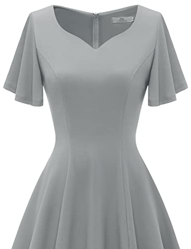 Image of HomRain Wedding Guest Dresses for Women Vintage Short Sleeves Casual Fit and Flare Cocktail Formal Dress for Tea Party