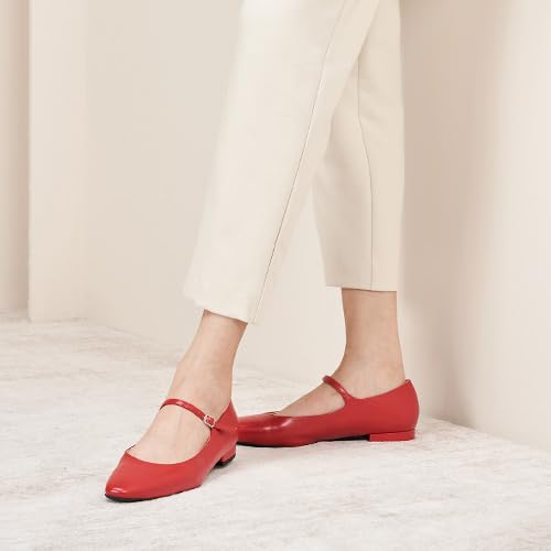 Image of C.Paravano Mary Jane Flats | Ballet Flats | Work Shoes Women | Shoes for Women Dressy Casual(Size 6,c-Red)
