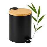 Solty – Papelera de baño negra y bambú de 3 litros, cubo con pedal silencioso de acero inoxidable antióxido, diseño compacto y elegante