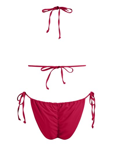 Image of Women's Triangle Bikini Set String Swimsuit Print Tie Smocked Ruched Two Piece Bathing Suit