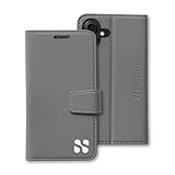 SafeSleeve Wallet Leather Case for iPhone 12/12 Pro EMF Blocker for Cell Phone – Protective Vegan Leather Folio with 3 Card Storage, Adjustable Stand, and Slim Everyday Carry Design (Grey)
