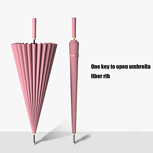 Xcbvs Straight Umbrella, Solid Color Large Long Handle Stick Umbrella, 24 Ribs Sun Umbrella, Automatic Windproof Travel Umbrella,Pink #TOP2