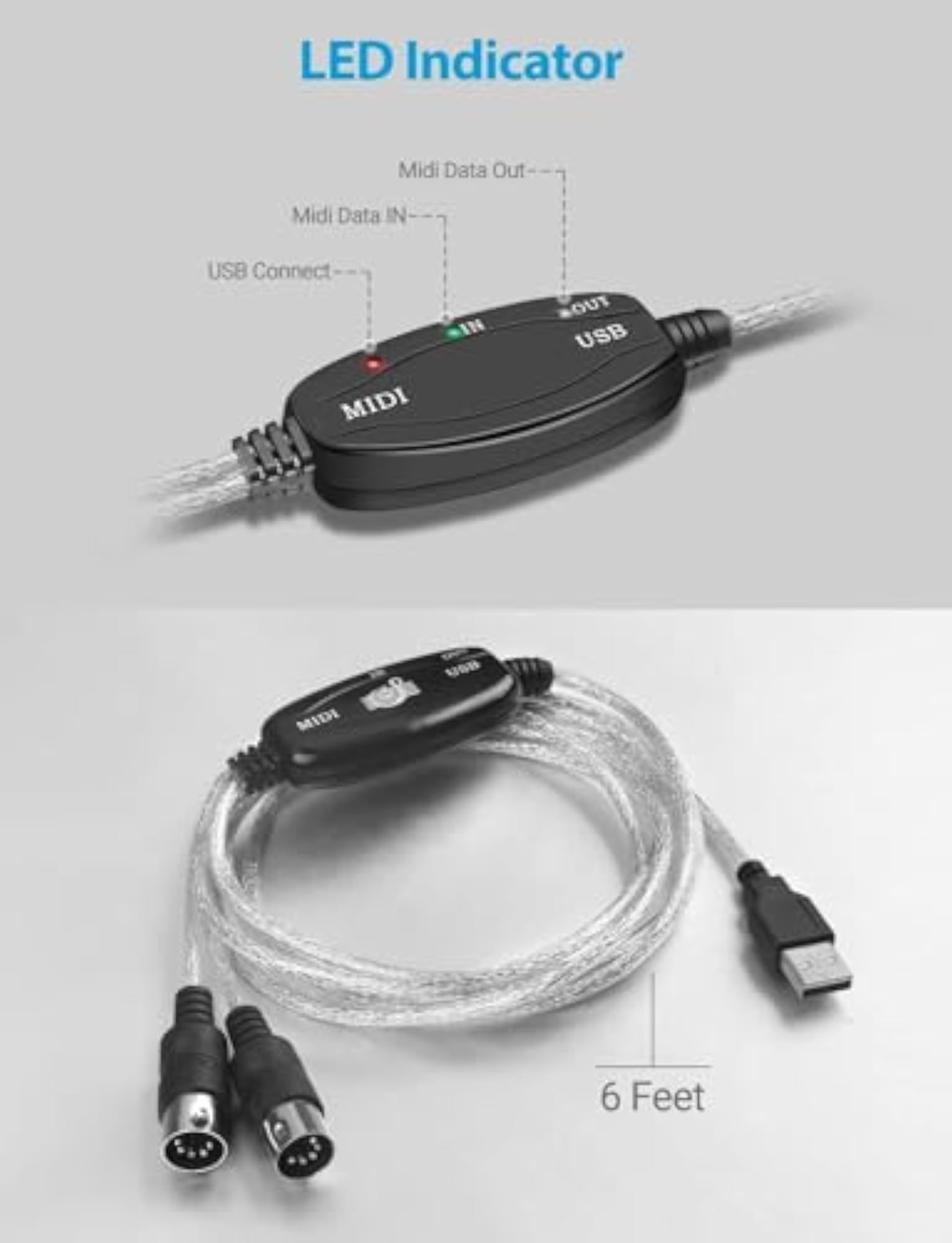USB Midi Cable Lead Adaptor for Musical Keyboard
