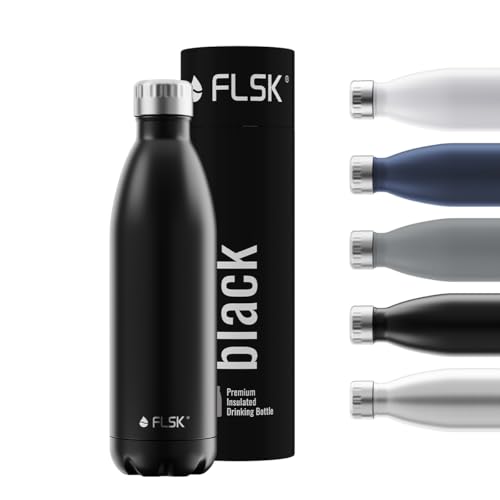 FLSK Trinkflasche – Premium Edelstahl Thermosflasche – 100 % auslaufsicher & kohlensäuregeeignet – hält 24 h kalt & 18 h heiß – BPA-frei (black, 750 ml)