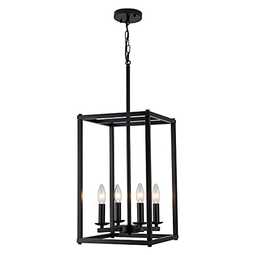 🛒 Crazy Deals Sivilynus 4 Lights Chandeliers Black Foyer Lighting Farmhouse Pendant Light Fixture Industrial Style Lighting Mid Century Ceiling Light Fixture for Entryway,Hallway and Dining Room Foyer