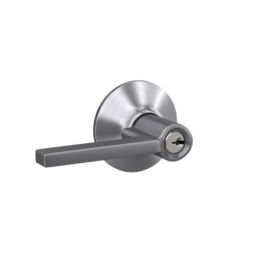 Image of SCHLAGE Latitude Keyed Entry Door Handle, Reversible, Satin Chrome | Keyed entry lever door handle with turn-button lock, Easy to install, Certified security & durability, Universal fit, 2 keys