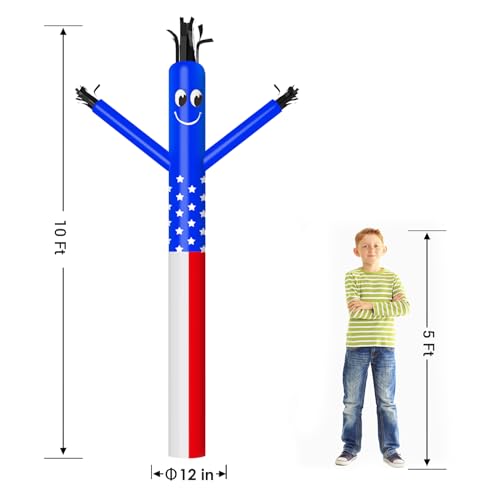 Image of MOUNTO 10ft Inflatable Dancers Tube Man Attachment - 10 Feet 12inch Tall Wacky Waving Inflatable Dancing Tube Guy, High Durability Rip-Stop Nylon (Blower Not Included) (US-Flag)
